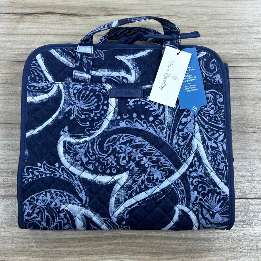 Vera Bradley Hanging Travel Organizer Navy Blue Paisley Quilted Toiletry Bag NWT